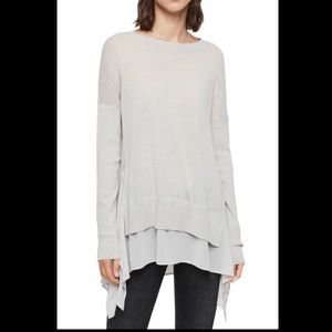 Allsaints merino wool sweater with chiffon inserts